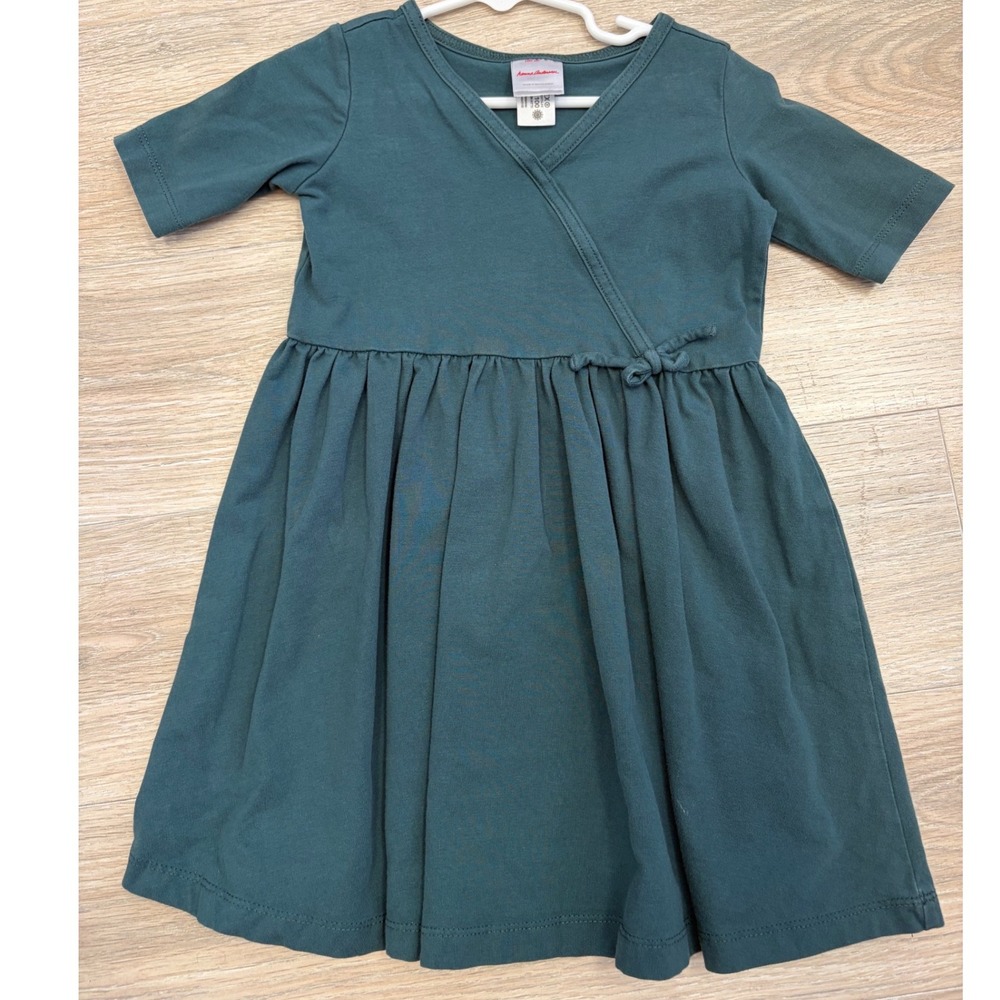 Hanna Andersson Girls Teal Green Cotton Dress bow Size 100 US 4